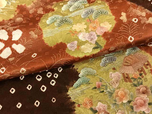 平和屋着物●訪問着　絞り　刺繍　雪輪風景花文　暈し染め　金彩　正絹　逸品　AABF0405fy