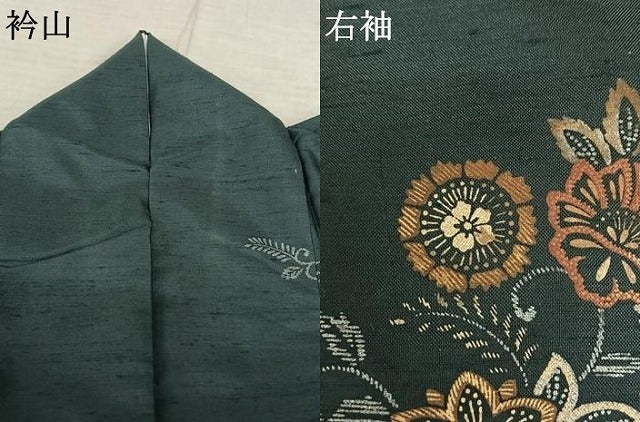 平和屋着物●訪問着　紬地　刺繍　花唐草文　金糸　金彩　正絹　逸品　AABF0406fy