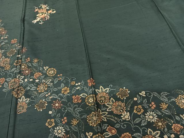 平和屋着物●訪問着　紬地　刺繍　花唐草文　金糸　金彩　正絹　逸品　AABF0406fy
