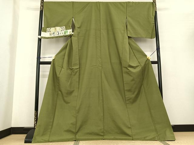 平和屋着物●本場真綿絢結城紬　草色　証紙付き　ロング丈　正絹　逸品　AABF0413fy 平和屋着物○本場真綿絢結城紬 草色 証紙付き ロング丈 正絹 逸品