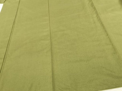 平和屋着物●本場真綿絢結城紬　草色　証紙付き　ロング丈　正絹　逸品　AABF0413fy