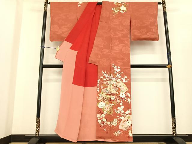 平和屋着物●アンティーク　大正ロマン　訪問着　駒刺繍　地紙花文　金糸　金彩　正絹　逸品　AABF0415fy