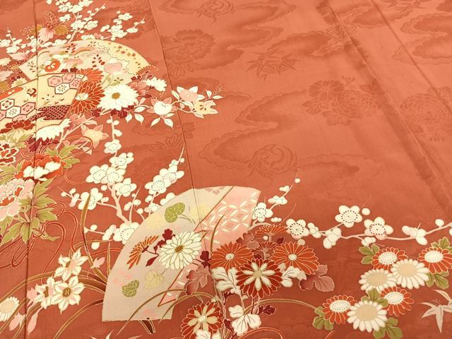 平和屋着物●アンティーク　大正ロマン　訪問着　駒刺繍　地紙花文　金糸　金彩　正絹　逸品　AABF0415fy