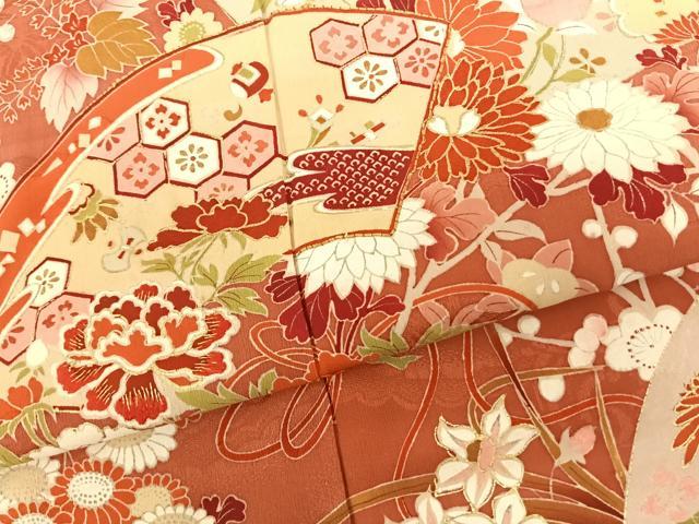 平和屋着物●アンティーク　大正ロマン　訪問着　駒刺繍　地紙花文　金糸　金彩　正絹　逸品　AABF0415fy