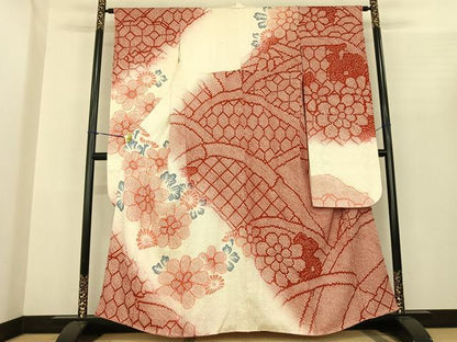 平和屋着物●豪華振袖　総絞り　舞花文　正絹　逸品　AABF0417fy