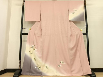 平和屋着物●訪問着　駒刺繍　雪輪地紙花文　暈し染め　金彩　正絹　逸品　AABF0418fy