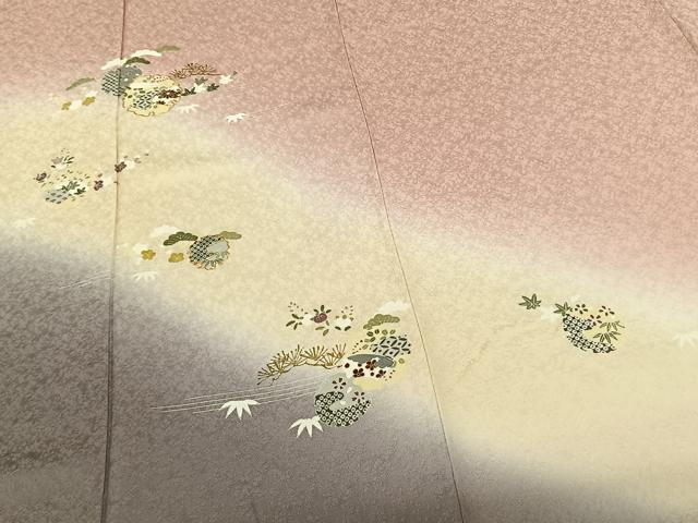 平和屋着物●訪問着　駒刺繍　雪輪地紙花文　暈し染め　金彩　正絹　逸品　AABF0418fy