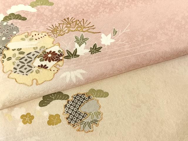 平和屋着物●訪問着　駒刺繍　雪輪地紙花文　暈し染め　金彩　正絹　逸品　AABF0418fy