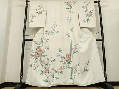 平和屋着物●訪問着　友禅　刺繍　枝花文　金糸　正絹　逸品　AABF0420fy