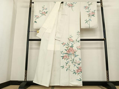 平和屋着物●訪問着　友禅　刺繍　枝花文　金糸　正絹　逸品　AABF0420fy