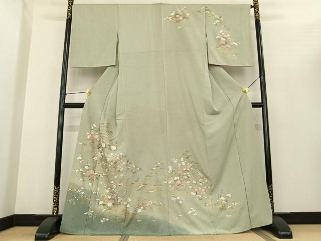 平和屋着物●訪問着　風景地紙花文　暈し染め　金彩　正絹　逸品　AABF0423fy