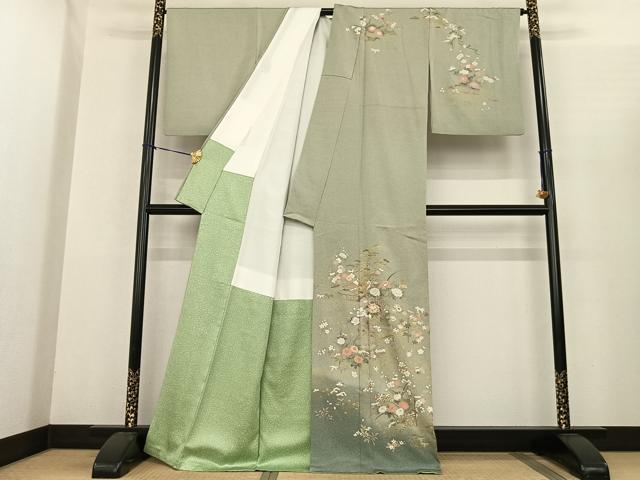 平和屋着物●訪問着　風景地紙花文　暈し染め　金彩　正絹　逸品　AABF0423fy