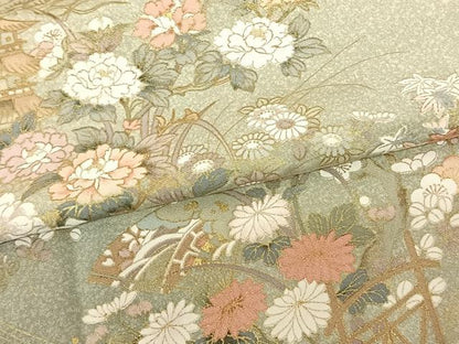平和屋着物●訪問着　風景地紙花文　暈し染め　金彩　正絹　逸品　AABF0423fy