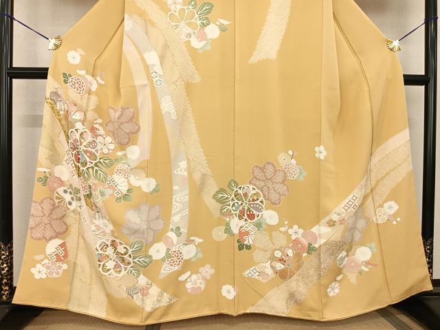平和屋着物●訪問着　駒刺繍　熨斗花文　金彩　正絹　逸品　未使用　AABF0424fy