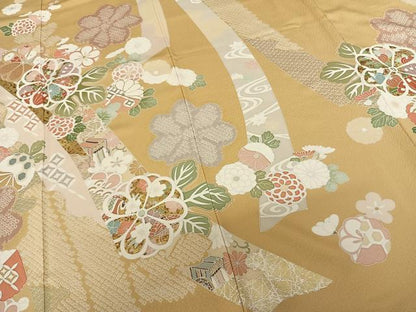 平和屋着物●訪問着　駒刺繍　熨斗花文　金彩　正絹　逸品　未使用　AABF0424fy