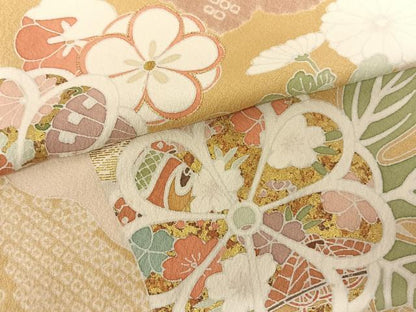 平和屋着物●訪問着　駒刺繍　熨斗花文　金彩　正絹　逸品　未使用　AABF0424fy