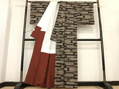 平和屋着物●本場大島紬　一元7マルキ　霞取り草葉文　正絹　逸品　AABF0426fy
