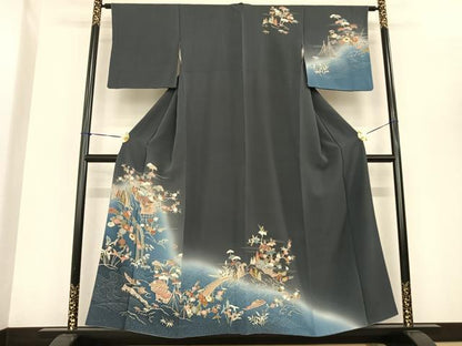 平和屋着物●訪問着　友禅　駒刺繍　風景枝花文　暈し染め　正絹　逸品　AABF0427fy