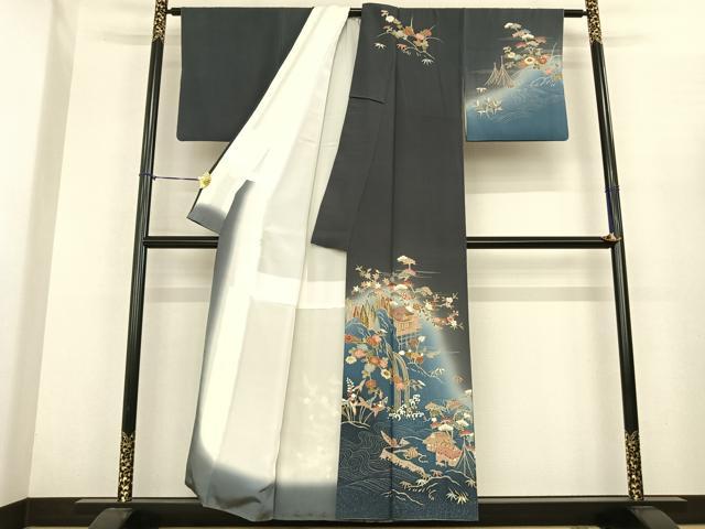 平和屋着物●訪問着　友禅　駒刺繍　風景枝花文　暈し染め　正絹　逸品　AABF0427fy