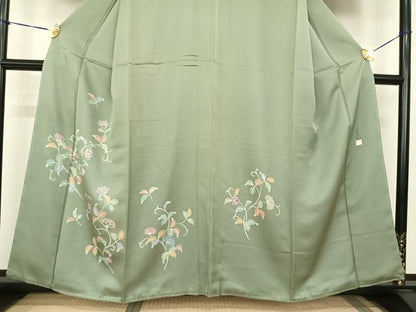 平和屋着物●友禅作家の巨匠　浅井青仁　訪問着　花唐草文　正絹　逸品　AABF0431fy