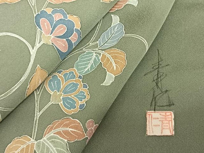 平和屋着物●友禅作家の巨匠　浅井青仁　訪問着　花唐草文　正絹　逸品　AABF0431fy