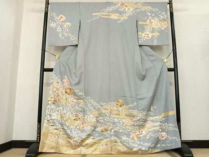 平和屋着物●訪問着　駒刺繍　枝花文　金彩　高島屋扱い　正絹　逸品　AABF0439fy