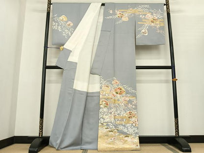 平和屋着物●訪問着　駒刺繍　枝花文　金彩　高島屋扱い　正絹　逸品　AABF0439fy