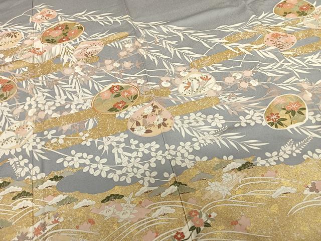 平和屋着物●訪問着　駒刺繍　枝花文　金彩　高島屋扱い　正絹　逸品　AABF0439fy
