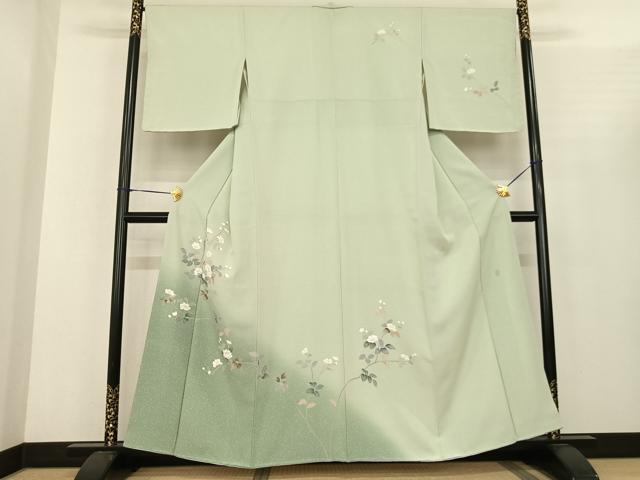平和屋着物●訪問着　友禅　作家物　枝花文　暈し染め　正絹　逸品　AABF0442fy 平和屋着物○訪問着 友禅 作家物 枝花文 暈し染め 正絹