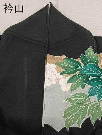 平和屋着物●訪問着　枝花文　黒地　金彩　正絹　逸品　AABF0443fy