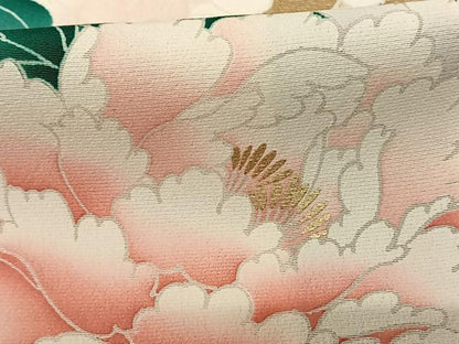 平和屋着物●訪問着　枝花文　黒地　金彩　正絹　逸品　AABF0443fy