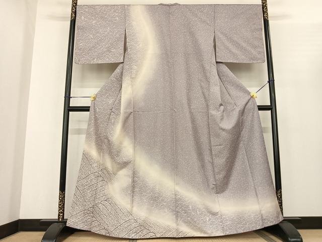 平和屋着物●訪問着　紬地　立波文　暈し染め　正絹　逸品　AABF0444fy