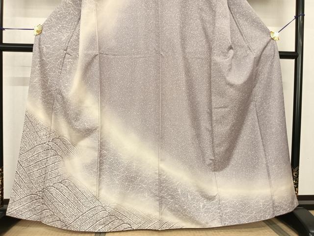 平和屋着物○訪問着 紬地 立波文 暈し染め 正絹 逸品 AABF0444fy