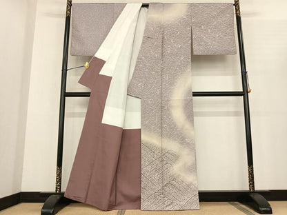平和屋着物●訪問着　紬地　立波文　暈し染め　正絹　逸品　AABF0444fy