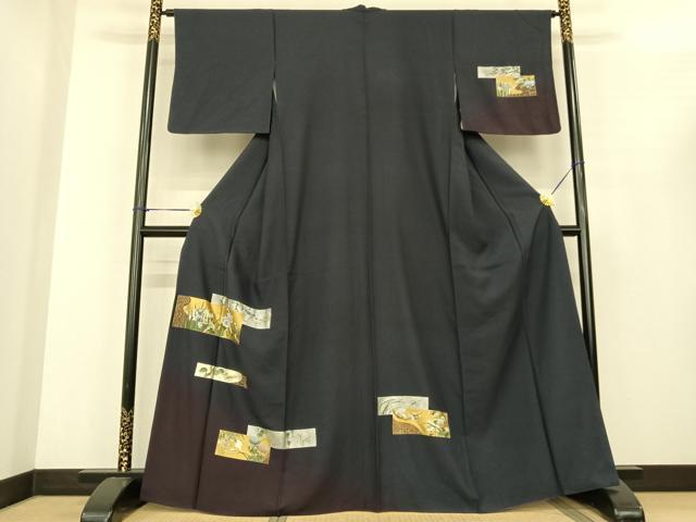 平和屋着物●訪問着　色紙草花文　暈し染め　金銀彩　正絹　逸品　AABF0445fy