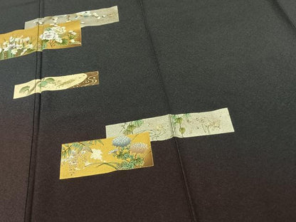 平和屋着物●訪問着　色紙草花文　暈し染め　金銀彩　正絹　逸品　AABF0445fy