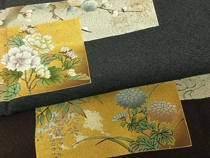 平和屋着物●訪問着　色紙草花文　暈し染め　金銀彩　正絹　逸品　AABF0445fy