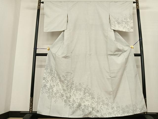 平和屋着物●訪問着　紬地　草花文　正絹　逸品　AABF0446fy