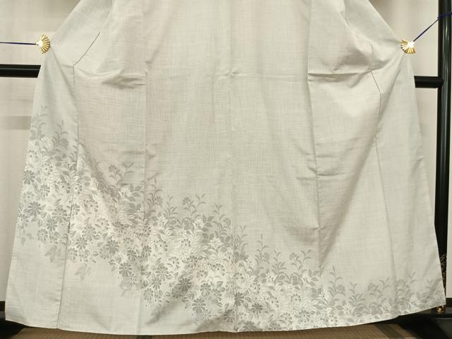 平和屋着物●訪問着　紬地　草花文　正絹　逸品　AABF0446fy