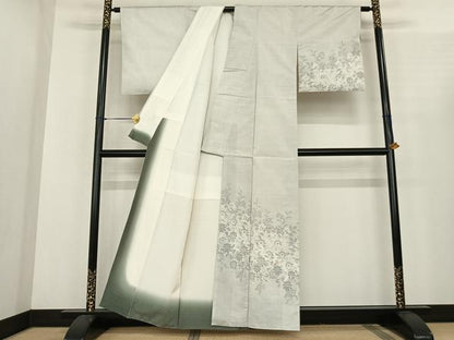 平和屋着物●訪問着　紬地　草花文　正絹　逸品　AABF0446fy