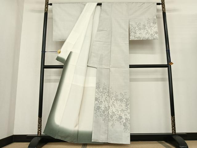 平和屋着物●訪問着　紬地　草花文　正絹　逸品　AABF0446fy