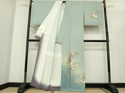平和屋着物●訪問着　風景花文　暈し染め　金銀彩　さが美扱い　正絹　逸品　AABF0452fy