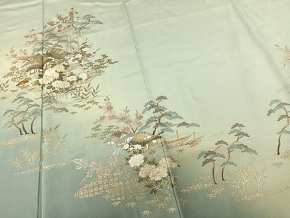 平和屋着物●訪問着　風景花文　暈し染め　金銀彩　さが美扱い　正絹　逸品　AABF0452fy