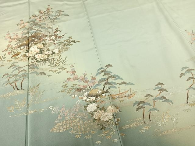 平和屋着物●訪問着　風景花文　暈し染め　金銀彩　さが美扱い　正絹　逸品　AABF0452fy
