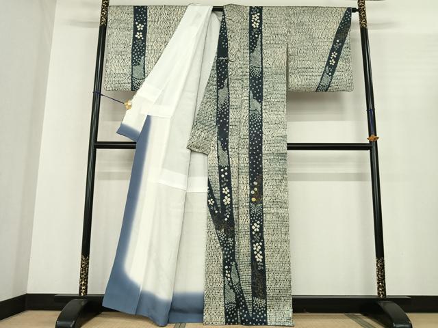 平和屋着物●訪問着　絞り　刺繍　草花間道　金銀糸　金彩　正絹　逸品　AABF0456fy