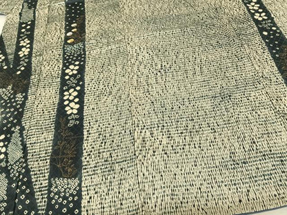 平和屋着物●訪問着　絞り　刺繍　草花間道　金銀糸　金彩　正絹　逸品　AABF0456fy