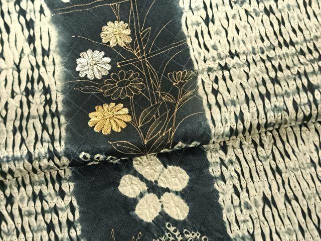 平和屋着物●訪問着　絞り　刺繍　草花間道　金銀糸　金彩　正絹　逸品　AABF0456fy