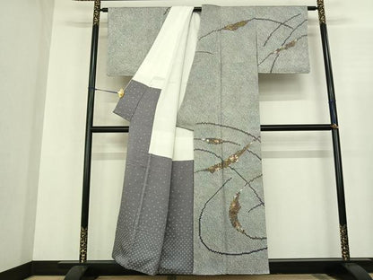 平和屋着物●訪問着　総絞り　草花文　金彩　正絹　逸品　未使用　AABF0457fy