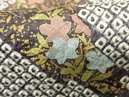 平和屋着物●訪問着　総絞り　草花文　金彩　正絹　逸品　未使用　AABF0457fy