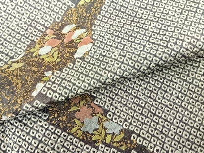 平和屋着物●訪問着　総絞り　草花文　金彩　正絹　逸品　未使用　AABF0457fy